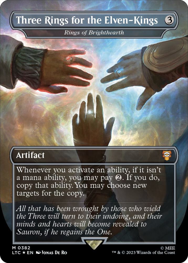 Three Rings for the Elven-Kings - Rings of Brighthearth (Borderless) (Surge Foil) [Commander: The Lord of the Rings: Tales of Middle-earth] 382