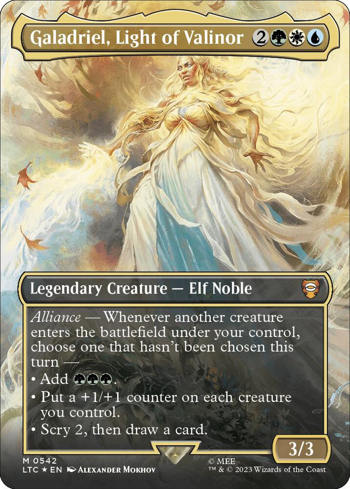 Galadriel, Light of Valinor (Borderless) (Surge Foil) [Commander: The Lord of the Rings: Tales of Middle-earth] 542