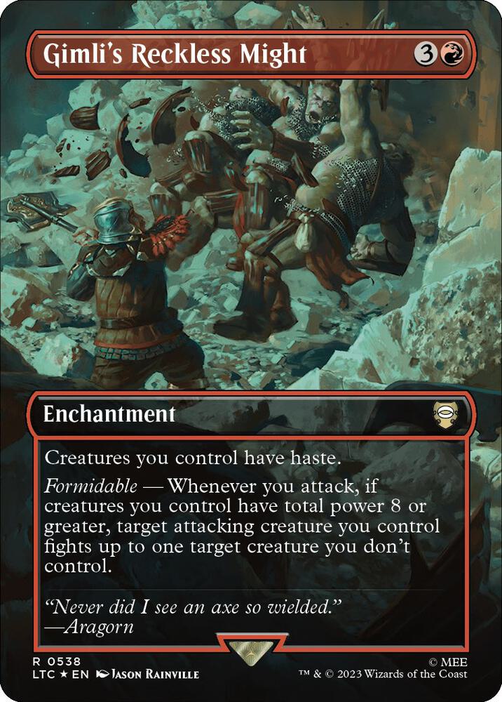 Gimli's Reckless Might (Borderless) (Surge Foil) [Commander: The Lord of the Rings: Tales of Middle-earth] 538