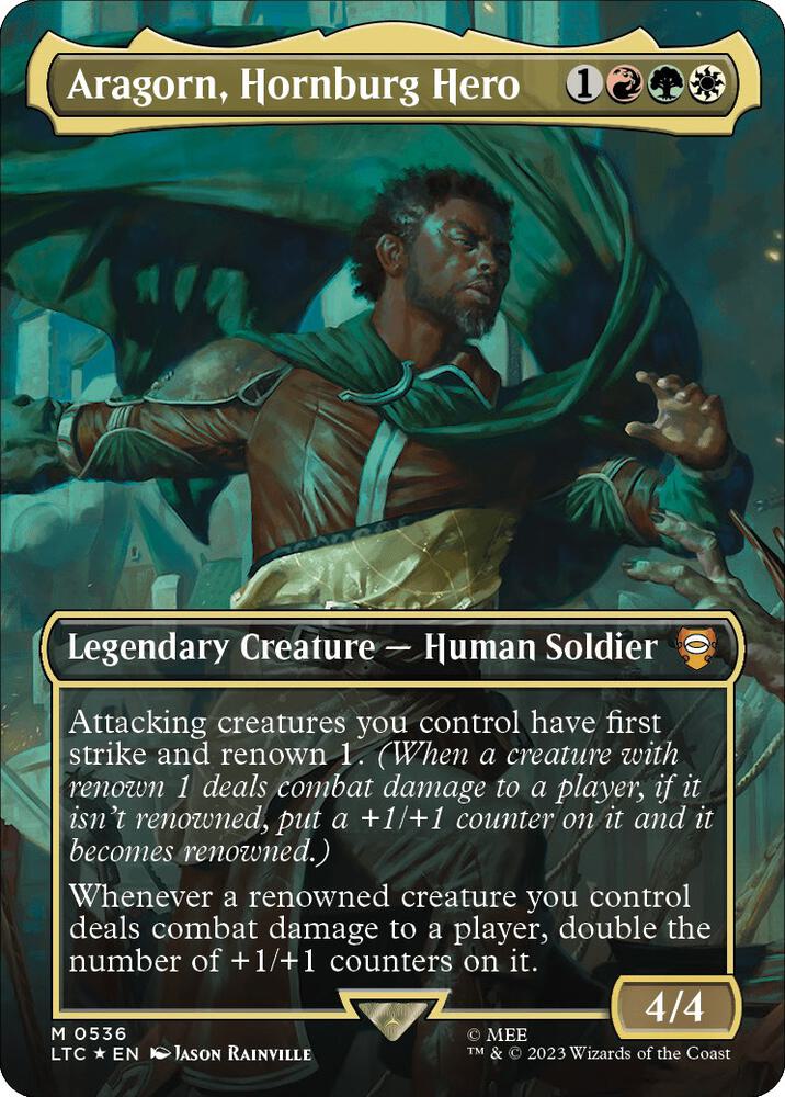 Aragorn, Hornburg Hero (Borderless) (Surge Foil) [Commander: The Lord of the Rings: Tales of Middle-earth] 536
