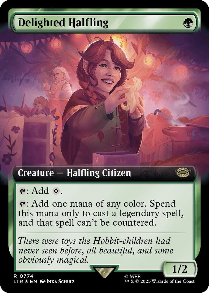 Delighted Halfling (Extended Art) (Surge Foil) [Universes Beyond: The Lord of the Rings: Tales of Middle-earth] 774
