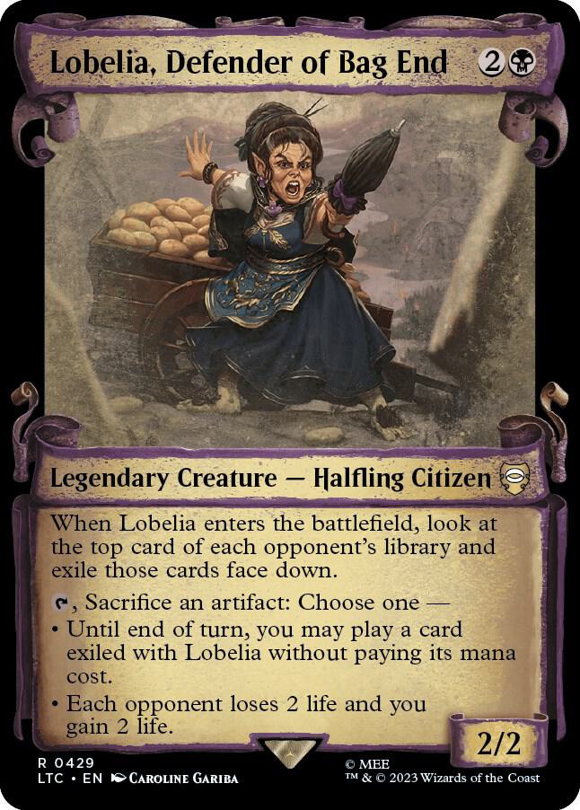 Lobelia, Defender of Bag End (Showcase Scrolls) [Commander: The Lord of the Rings: Tales of Middle-earth] 429