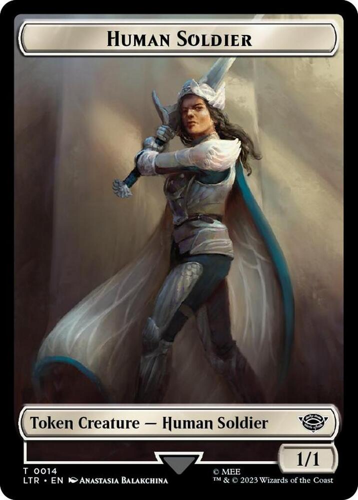 Human Soldier (0014) // Food (0022) Double-Sided Token (Surge Foil) [Universes Beyond: The Lord of the Rings: Tales of Middle-earth] 14 // 22