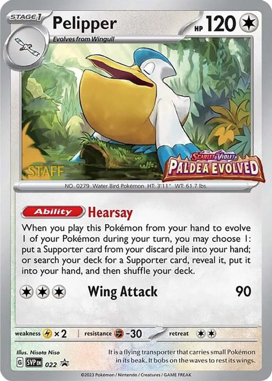 Pelipper - 022 (Prerelease) [Staff] [SV: Scarlet & Violet Promo Cards] 022