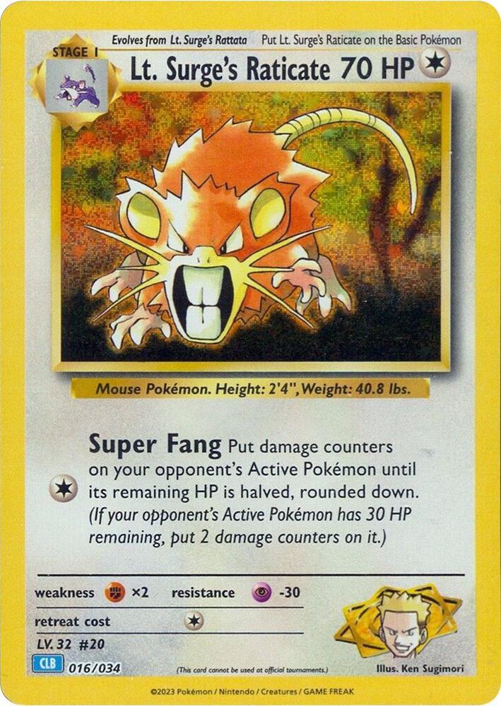 Lt. Surge's Raticate [Trading Card Game Classic] 016/034