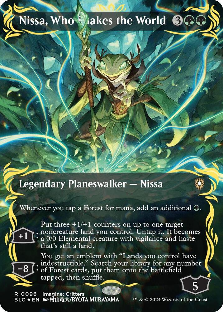 Nissa, Who Shakes the World (Borderless) (Raised Foil) [Commander: Bloomburrow] 96