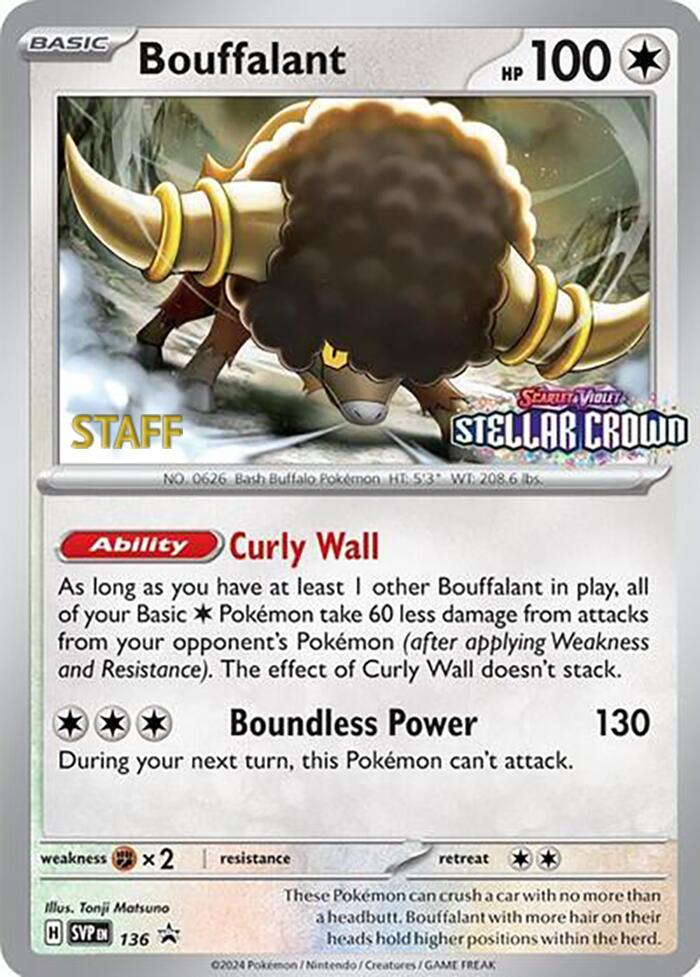 Bouffalant - 136 (Prerelease) [Staff] [SV: Scarlet & Violet Promo Cards] 136
