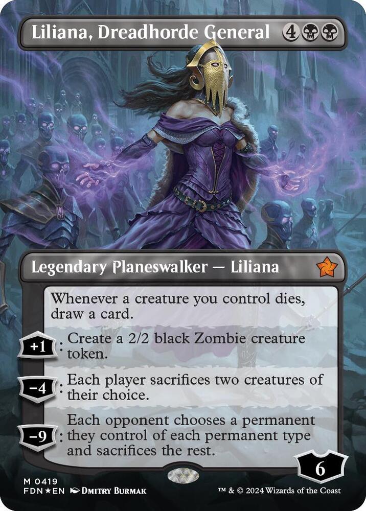 Liliana, Dreadhorde General (Borderless) (Mana Foil) [Foundations] 419