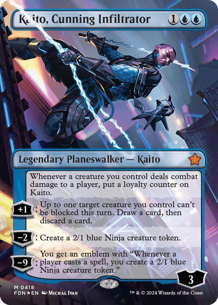 Kaito, Cunning Infiltrator (Borderless) (Mana Foil) [Foundations] 418
