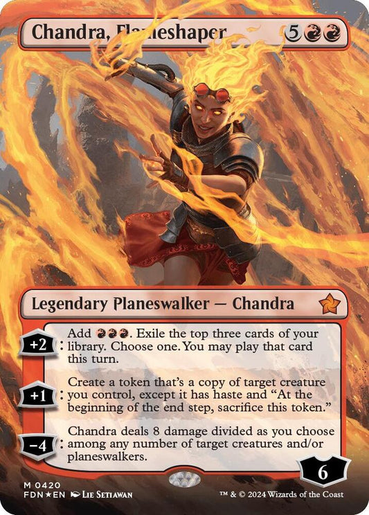 Chandra, Flameshaper (Borderless) (Mana Foil) [Foundations] 420