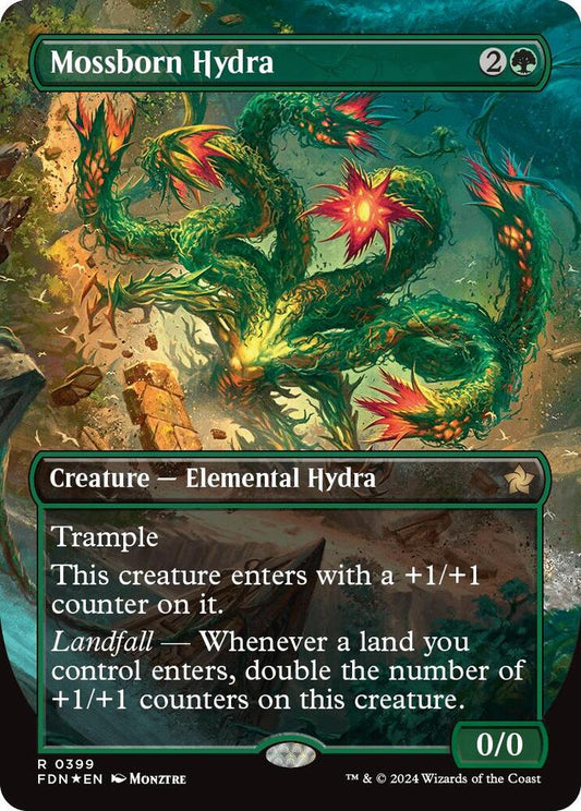 Mossborn Hydra (Borderless) (Mana Foil) [Foundations] 399
