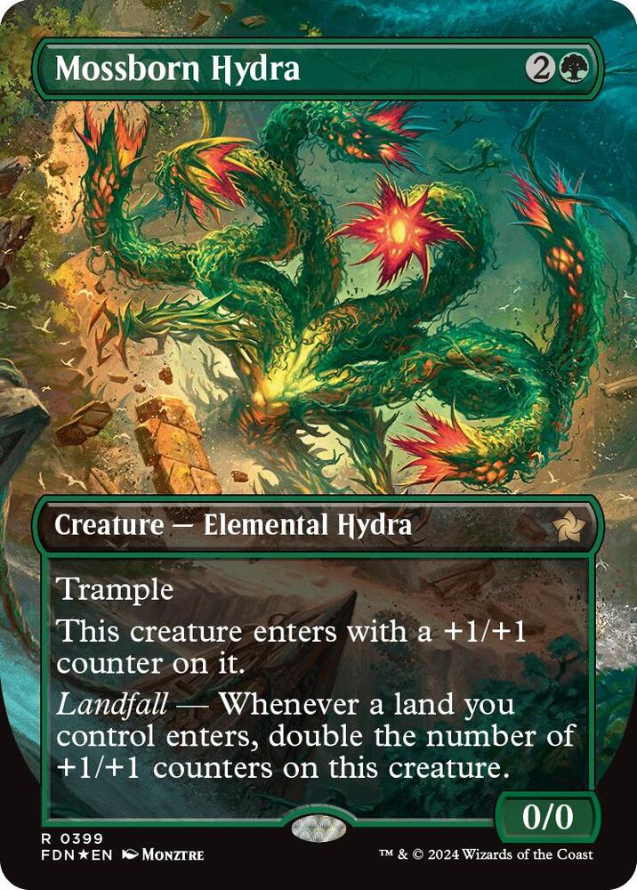 Mossborn Hydra (Borderless) (Mana Foil) [Foundations] 399