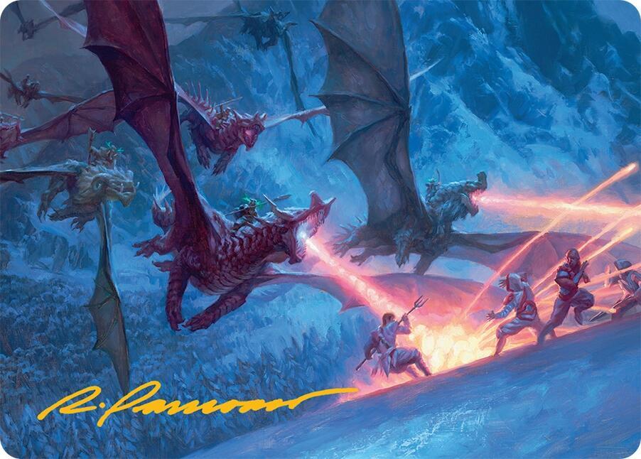 Dragonback Assault Art Card (22/54) (Gold-Stamped Signature) [Art Series: Tarkir: Dragonstorm] 22