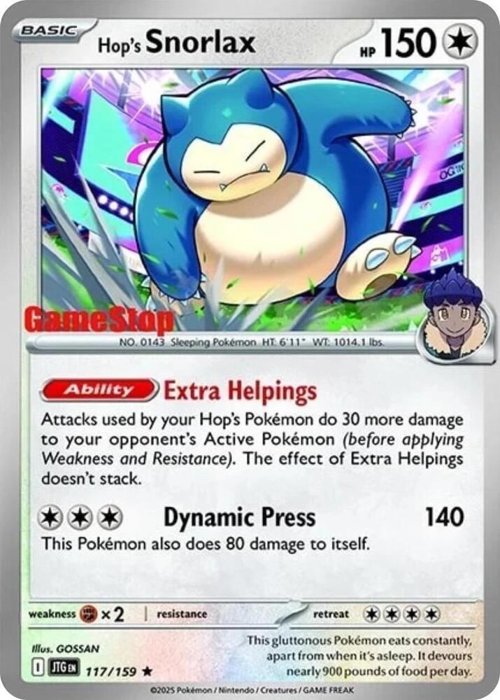 Hop's Snorlax - 117/159 (GameStop) (Cosmos Holo) [Miscellaneous Cards & Products] 117/159