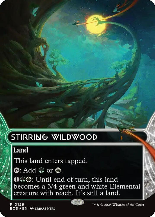 Stirring Wildwood (0129) (Borderless) (Galaxy Foil) [Edge of Eternities: Stellar Sights] 129
