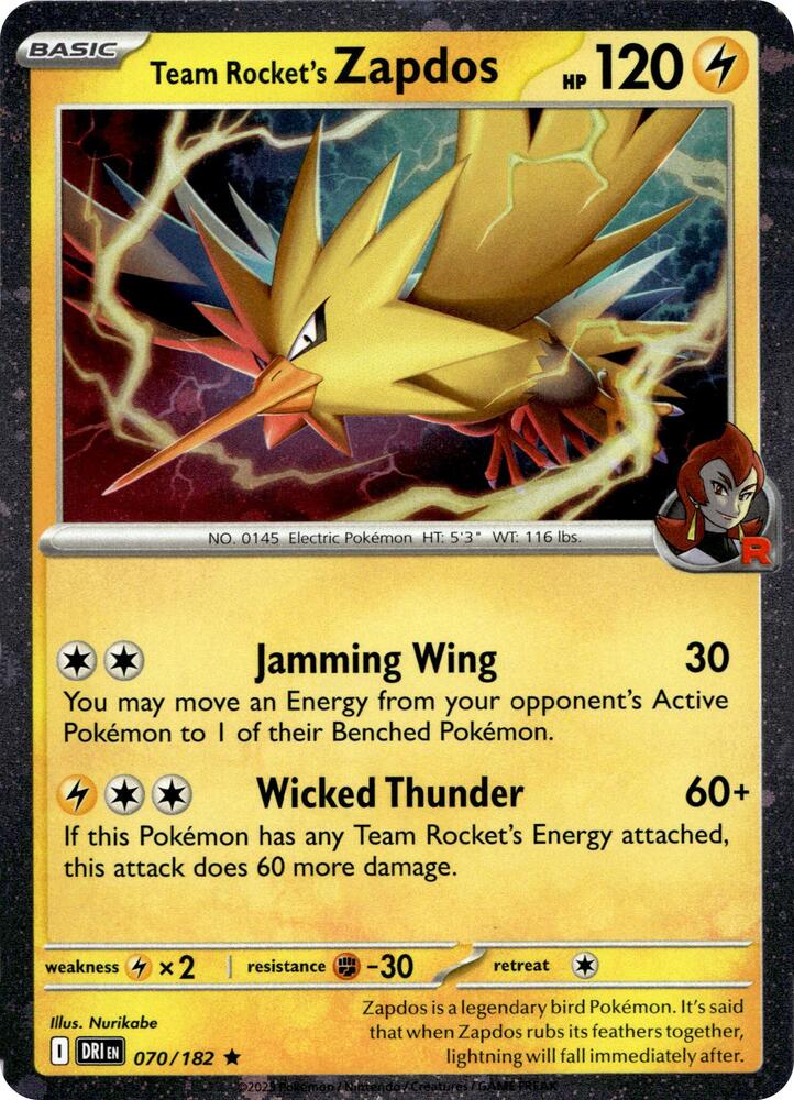 Team Rocket's Zapdos - 070/182 (Cosmos Holo) [Miscellaneous Cards & Products] 070/182