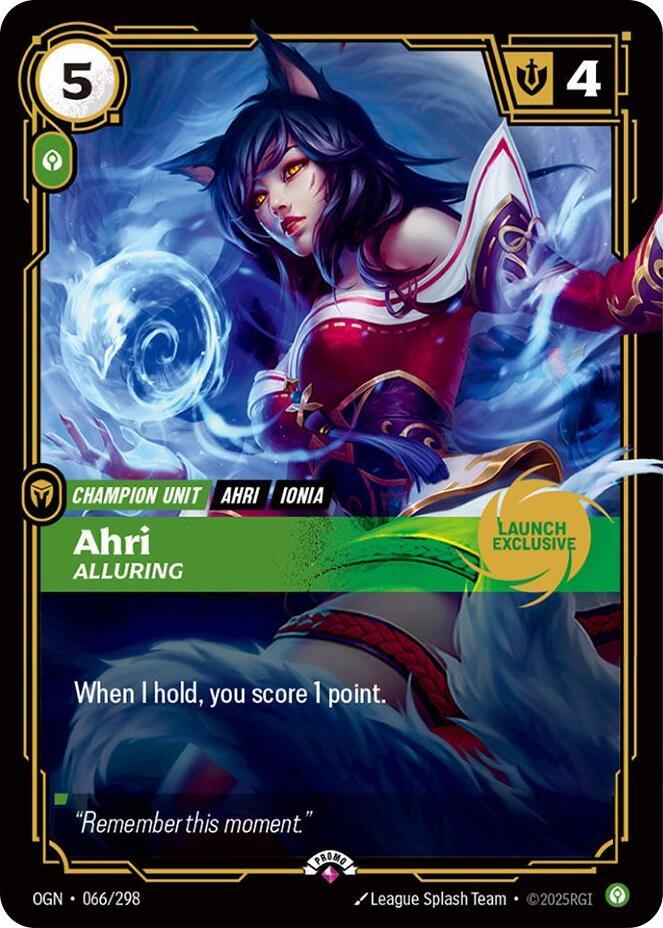 Ahri - Alluring (Launch Exclusive) [Riftbound Promotional Cards] 066/298