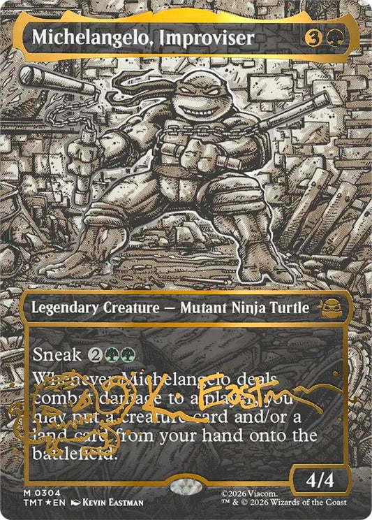 Michelangelo, Improviser (Borderless) (Gold-Stamped Signature) [Teenage Mutant Ninja Turtles] 304