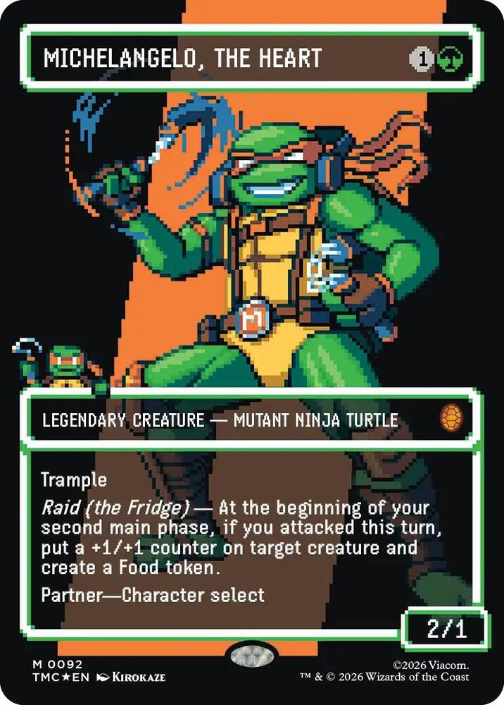 Michelangelo, the Heart (0092) (Borderless) (Surge Foil) [Commander: Teenage Mutant Ninja Turtles] 92