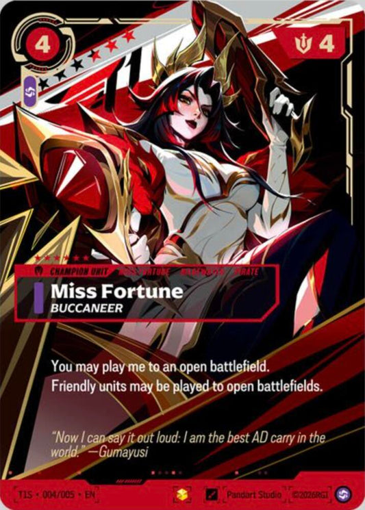 Miss Fortune, Buccaneer (T1 Worlds Champion Signature Edition Bundle) [Riftbound Promotional Cards] T1S 004/005